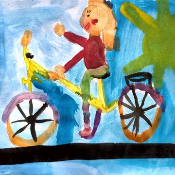 Kinderzeichnung "Kind fährt Fahrrad"