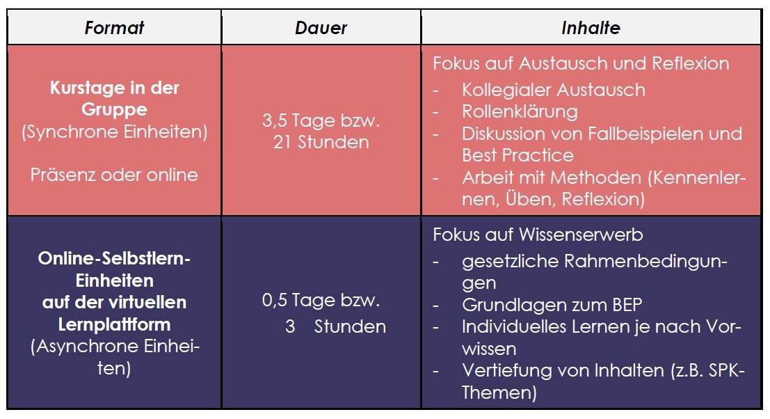 Blended-Learning-Format und zeitlicher Umfang des Grundlagenkurses